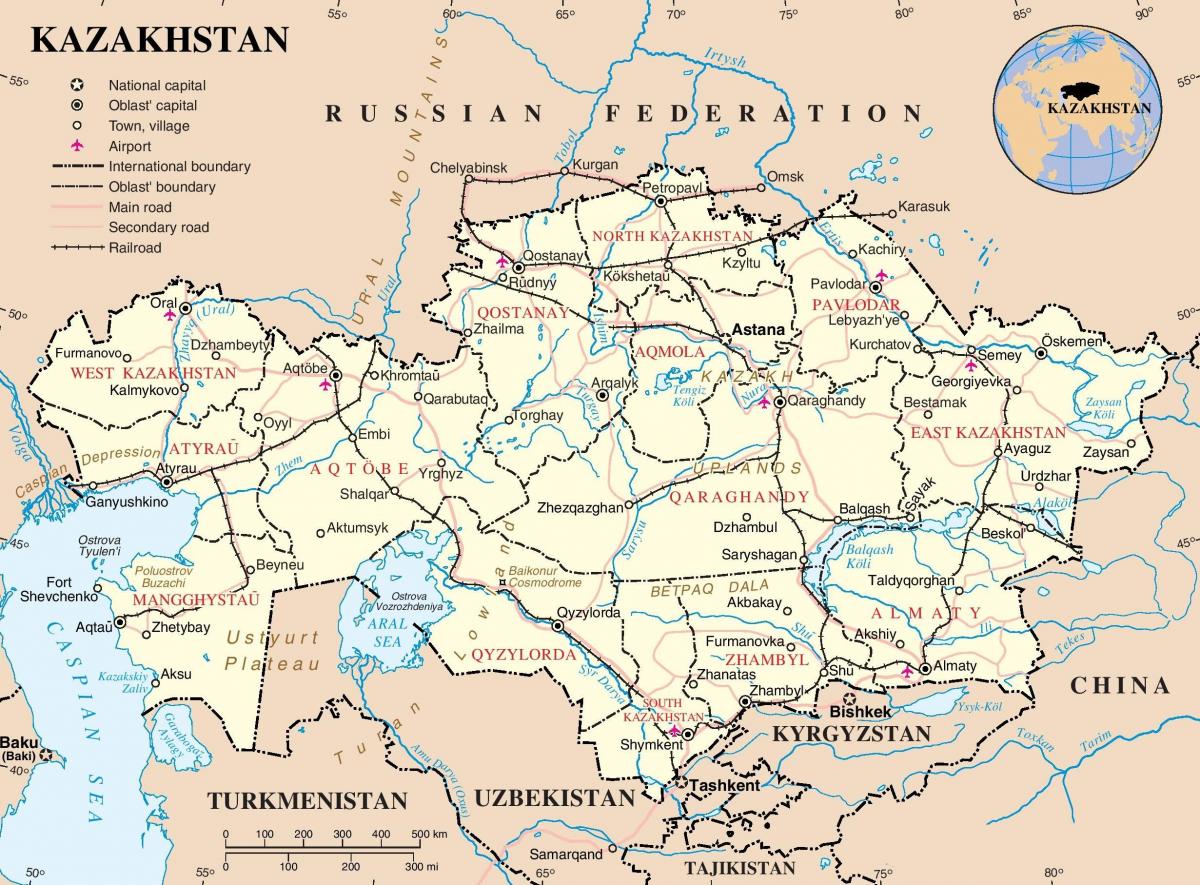 Qazaxıstan ölkəmizin xəritəsi